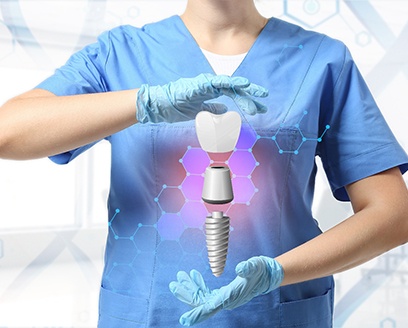 a dental implant model and dentist