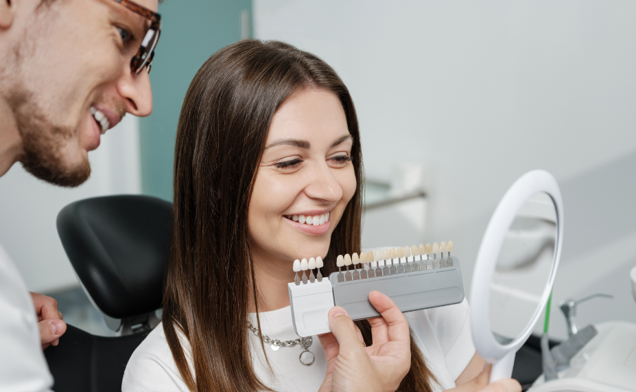 Patient admiring veneer molds